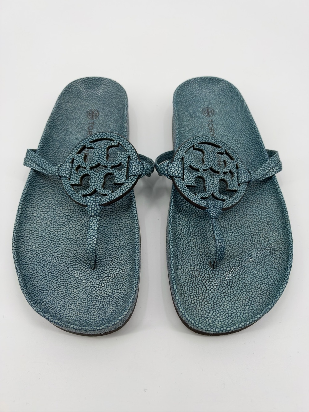 Tory Burch Miller Cloud Sandals Leather Razza Blue Size 8